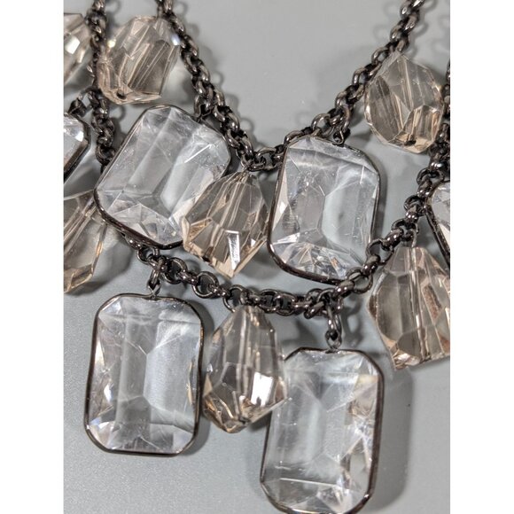 Gray Metallic Bezel Charm Layered Chain Necklace Statement Whimsigoth 19" - Picture 3 of 7